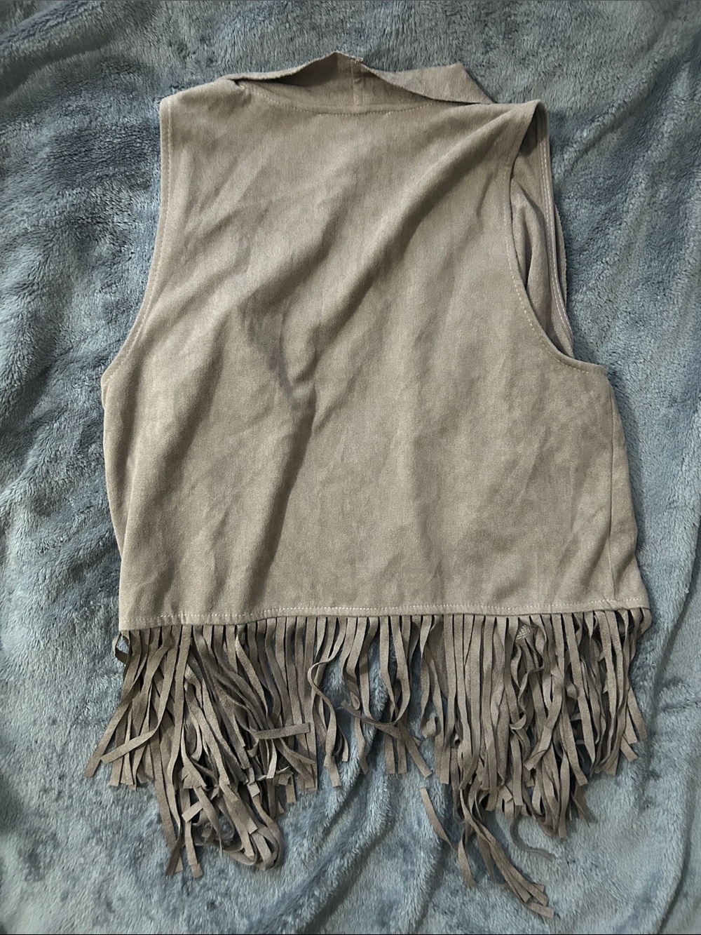 Kontrol Faux Suede Fringe Vest in Taupe - Picture 3 of 3